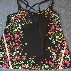 Xersion Black Floral Tankini Swim top size XL
